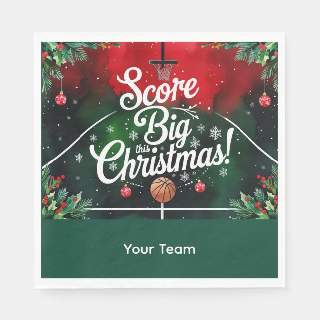 Basketball Weihnachten Thema mit Name Serviette (Vorderseite)