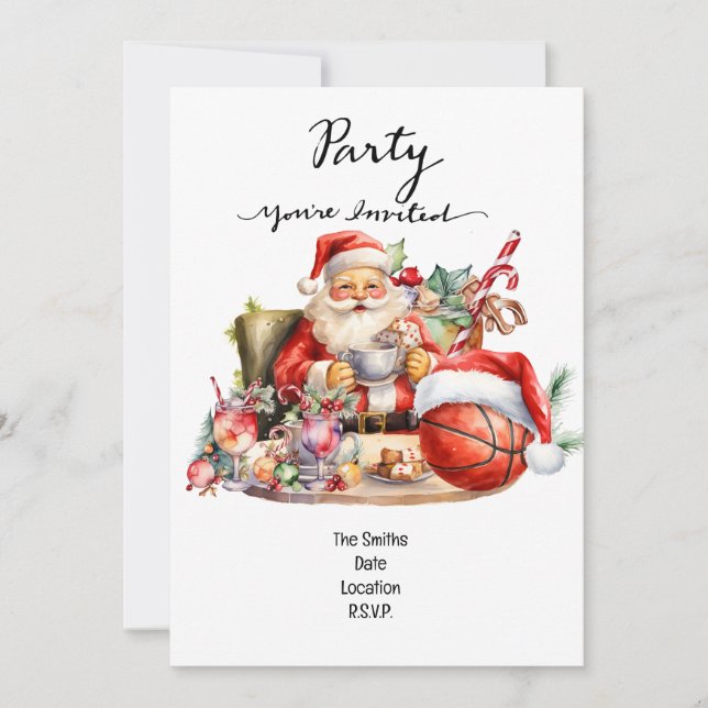 Basketball Weihnachts-Party mit dem Weihnachtsmann Einladung (Vorderseite)