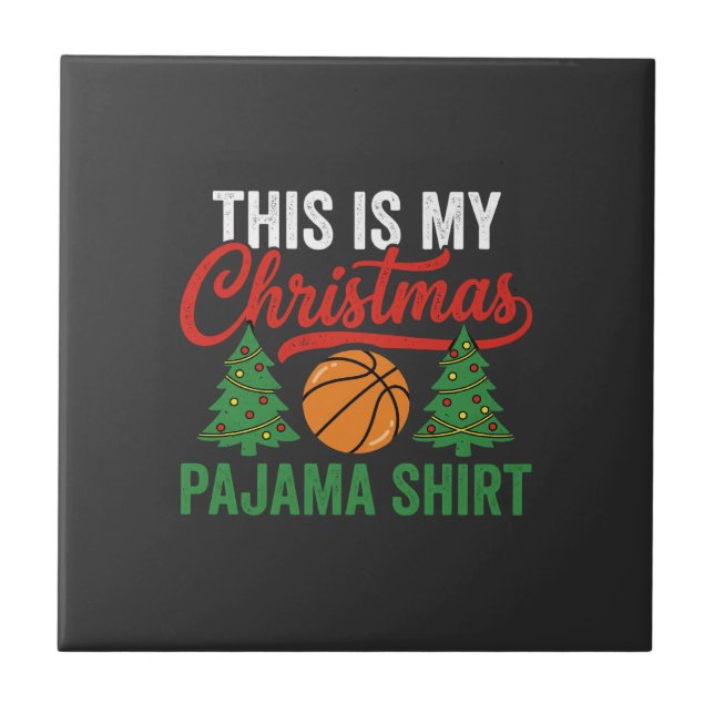 Basketball-Weihnachts-Pyjama-Shirt Fliese (Vorderseite)