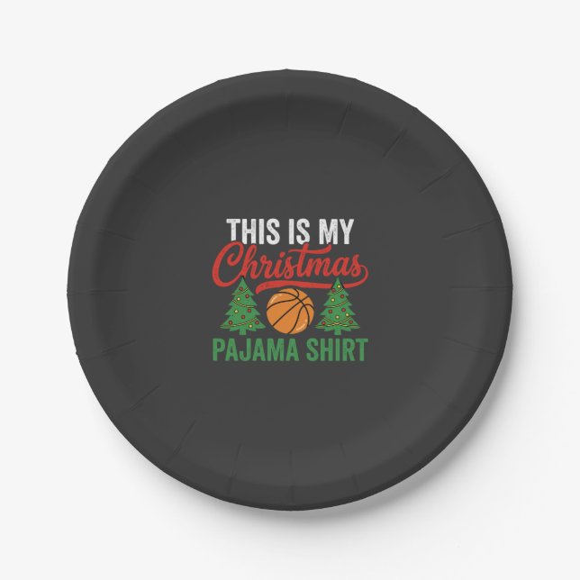 Basketball-Weihnachts-Pyjama-Shirt Pappteller (Vorderseite)