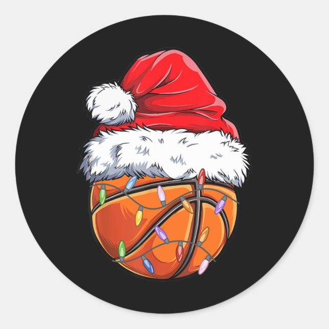 Basketball Weihnachts-Weihnachtsmannmütze - Spaß B Runder Aufkleber (Vorderseite)