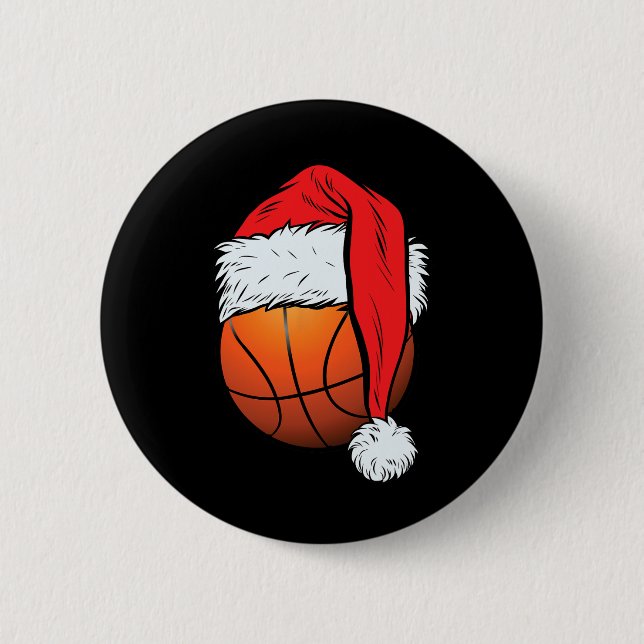Basketball Weihnachtsball Weihnachtsmannmütze Weih Button (Vorderseite)