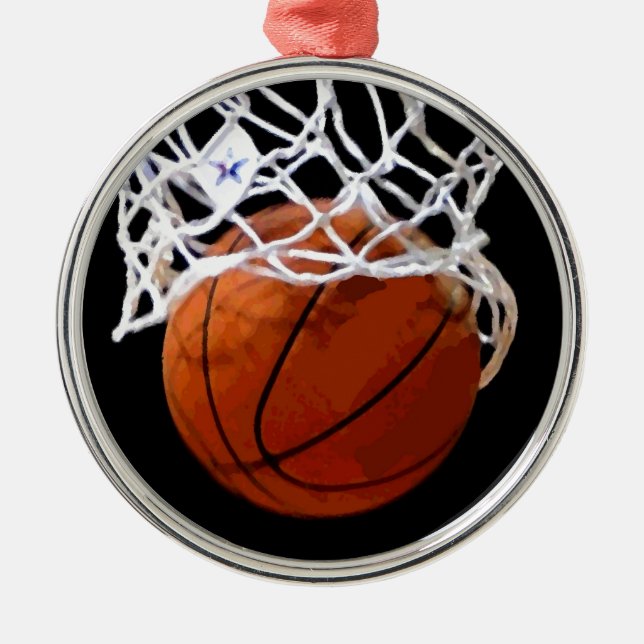 Basketball Weihnachtsbaum Silbernes Ornament (Vorne)