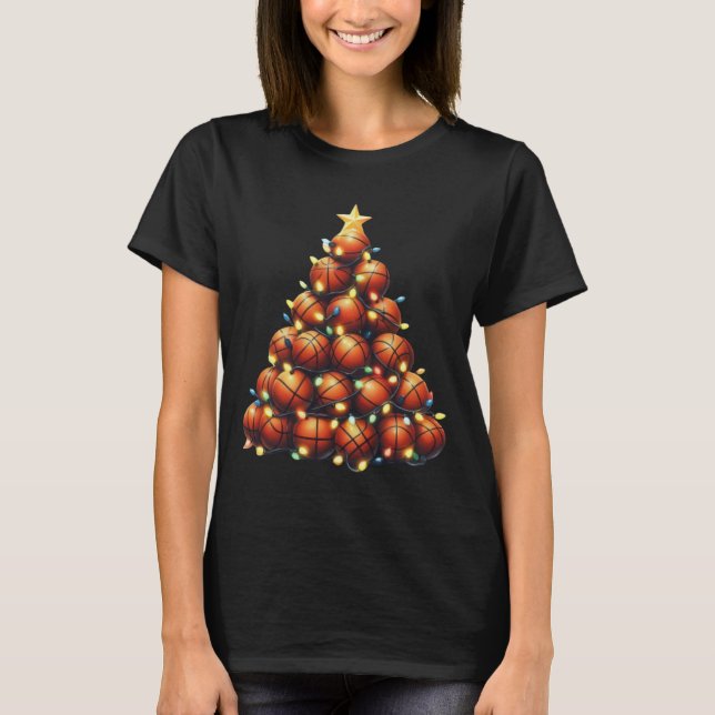Basketball Weihnachtsbaum T-Shirt (Vorderseite)