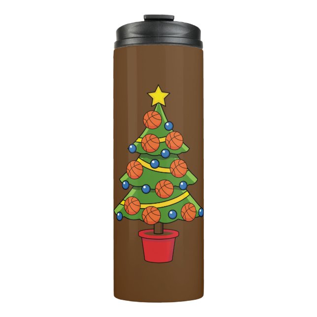 Basketball Weihnachtsbaum Thermosbecher (Vorderseite)