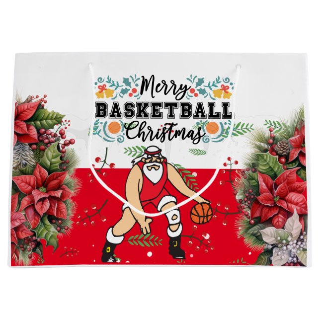 Basketball Weihnachtsbeladung mit dem Weihnachtsma Große Geschenktüte (Vorderseite)
