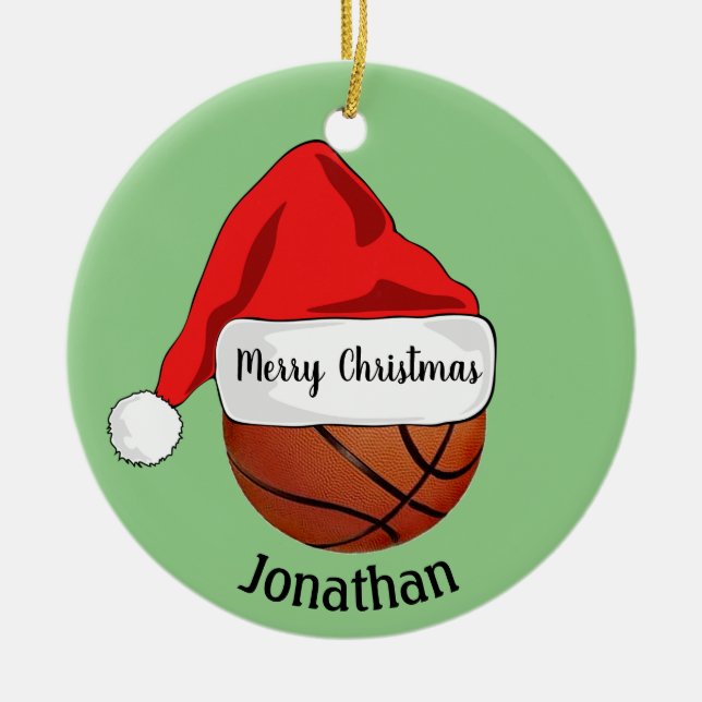 Basketball Weihnachtsmannmütze Ornament (Vorne)