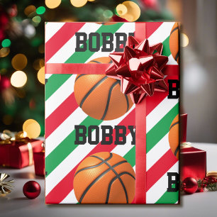 Basketball Weihnachtsweihnachtsnacht Name Streifen Geschenkpapier