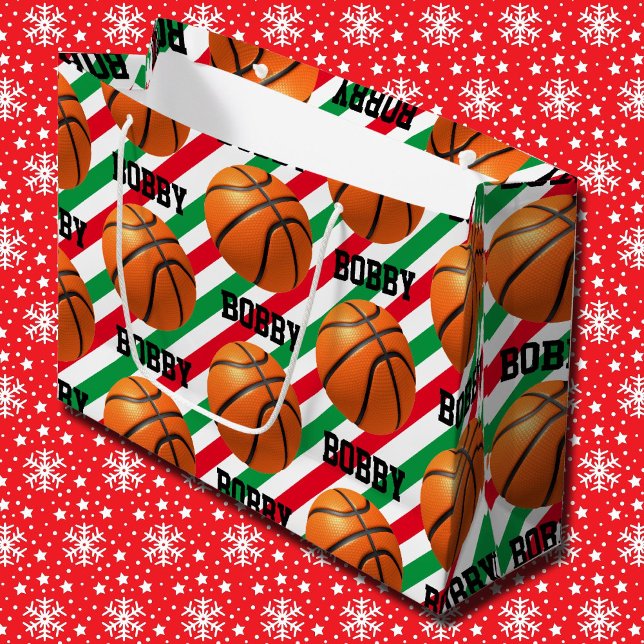 Basketball Weihnachtsweihnachtsnacht Name Streifen Große Geschenktüte (Von Creator hochgeladen)