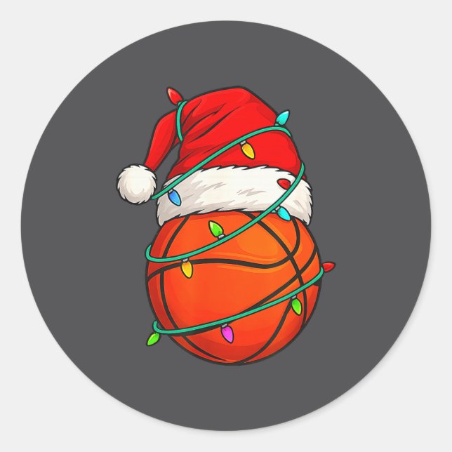 Basketball With Santa Hat Funny Christmas Xmas Gif Runder Aufkleber (Vorderseite)