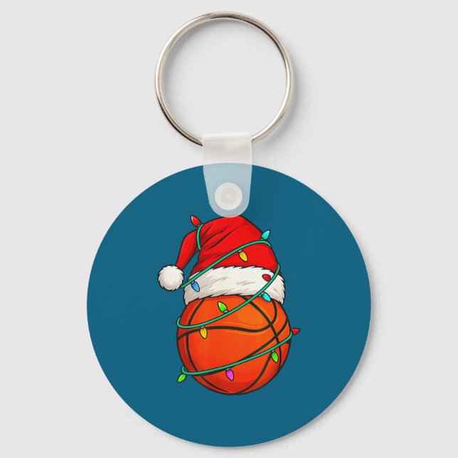 Basketball With Santa Hat Funny Christmas Xmas Gif Schlüsselanhänger (Vorderseite)