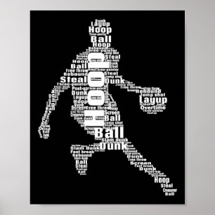 Basketball Word Cloud Basketball Sportfächer Boys  Poster