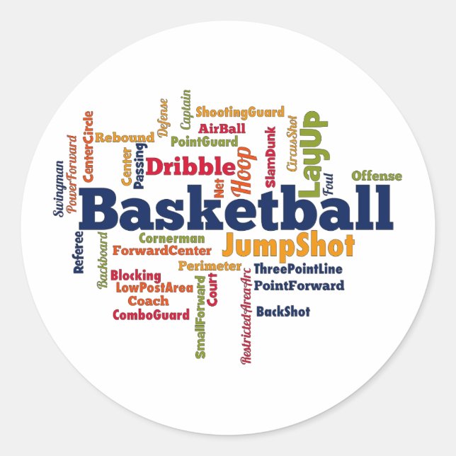 Basketball Word Cloud Runder Aufkleber (Vorderseite)