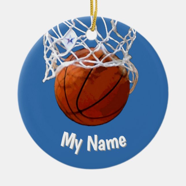 Basketball Your Name Custom Steel Blue Background Keramik Ornament (Vorne)