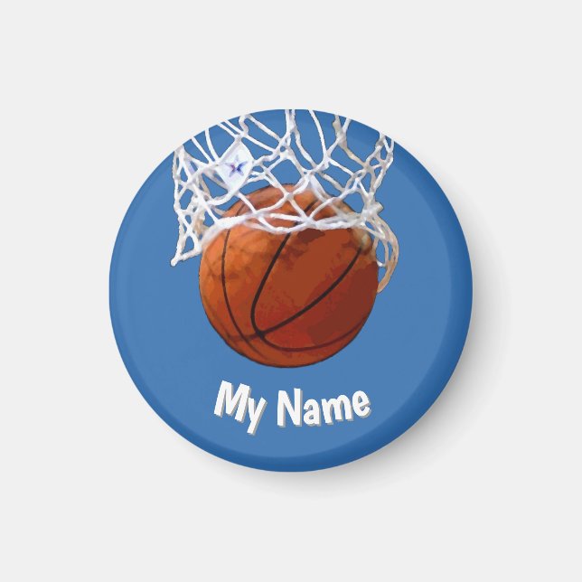 Basketball Your Name Custom Steel Blue Background Magnet (Vorne)