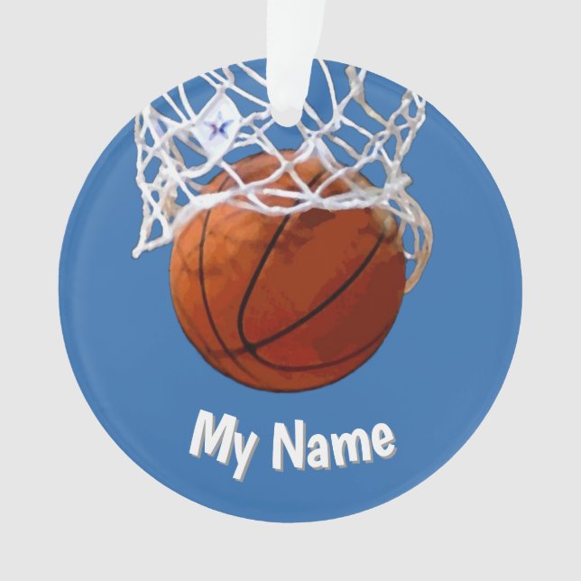Basketball Your Name Custom Steel Blue Background Ornament (Vorderseite)