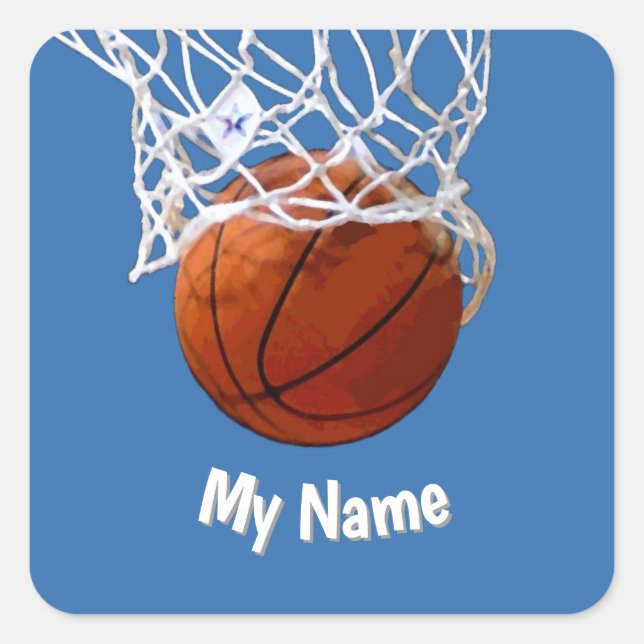 Basketball Your Name Custom Steel Blue Background Quadratischer Aufkleber (Vorderseite)