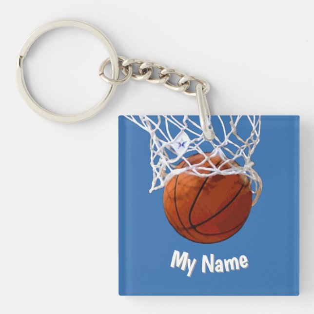 Basketball Your Name Custom Steel Blue Background Schlüsselanhänger (Vorderseite)