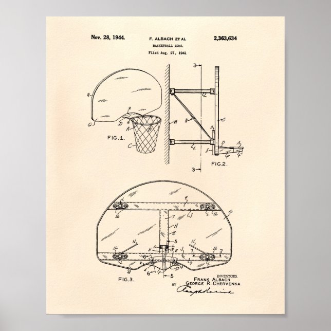 Basketball Ziel 1944 Patent Art Old Peper Poster (Vorne)
