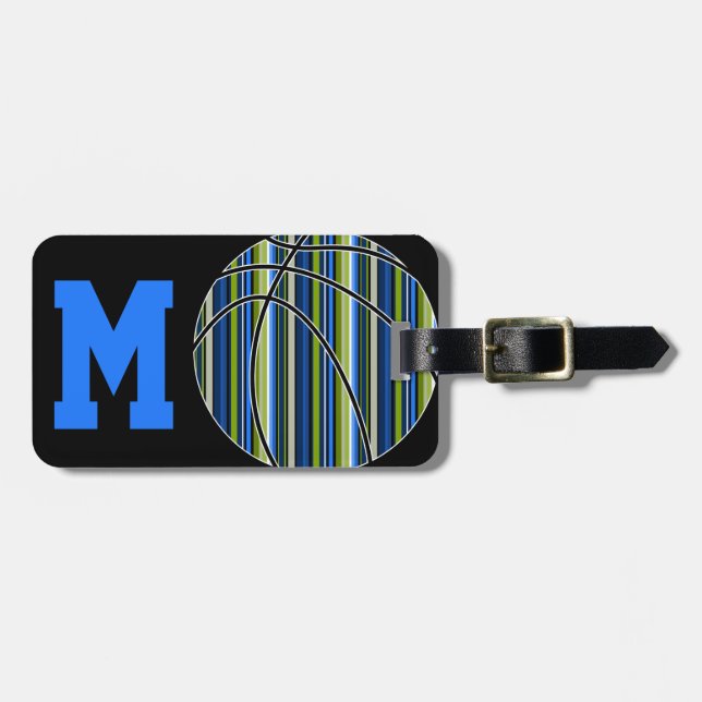 Basketballdesign in blau und grün gestrichen gepäckanhänger (Vorderseite horizontal)