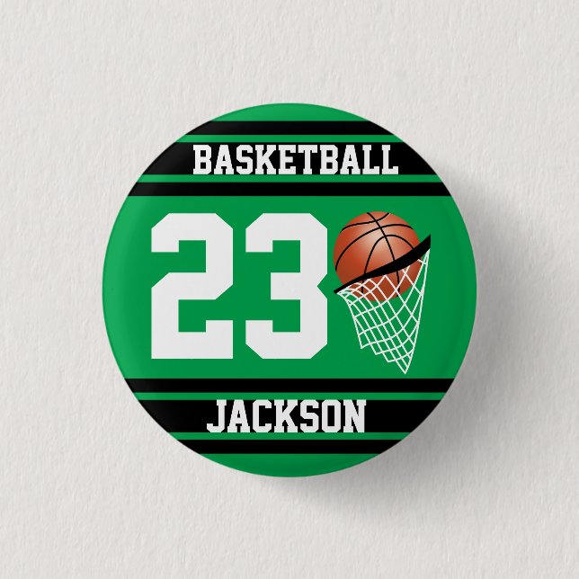 Basketballdesign in Grün und Schwarz Button (Vorderseite)