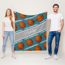 Basketbälle und ich Liebe Basketballtextmuster Fleecedecke