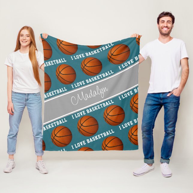 Basketbälle und ich Liebe Basketballtextmuster Fleecedecke (Beispiel)