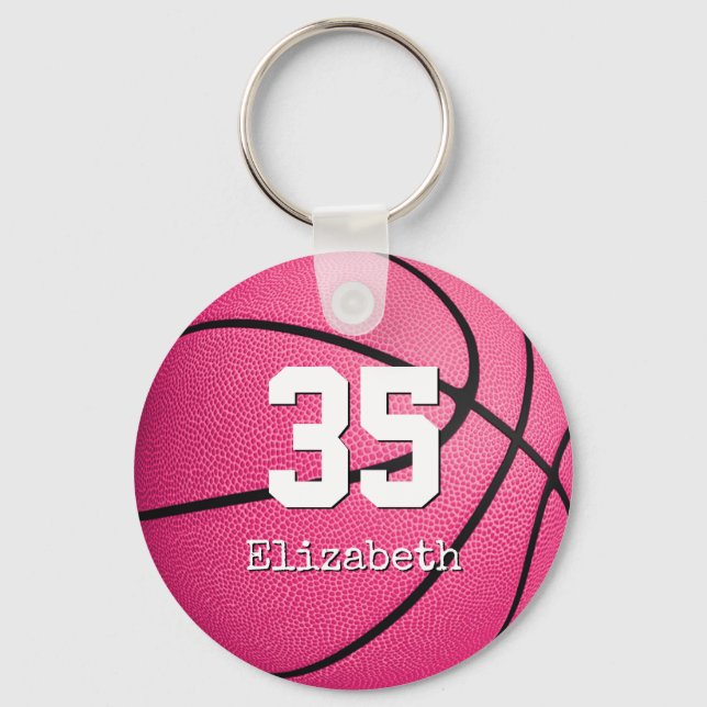 Basketballgeschenke für personalisierte Pink-Girls Schlüsselanhänger (Vorderseite)