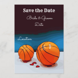 Basketballhochzeit mit Liebe auf blauem Hintergrun Einladung
