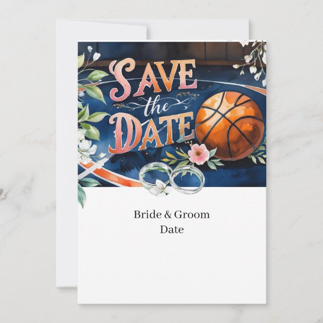Basketballhochzeit SPEICHERN DAS DATUM Einladung (Vorderseite)