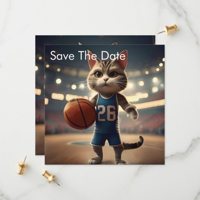 Basketballkatze, Save The Date (Vorderseite/Rückseite Beispiel)