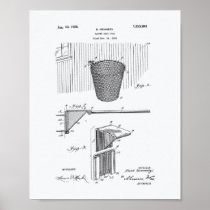 Basketballkorb 1925 Patent Kunst Weiß Papier Poster