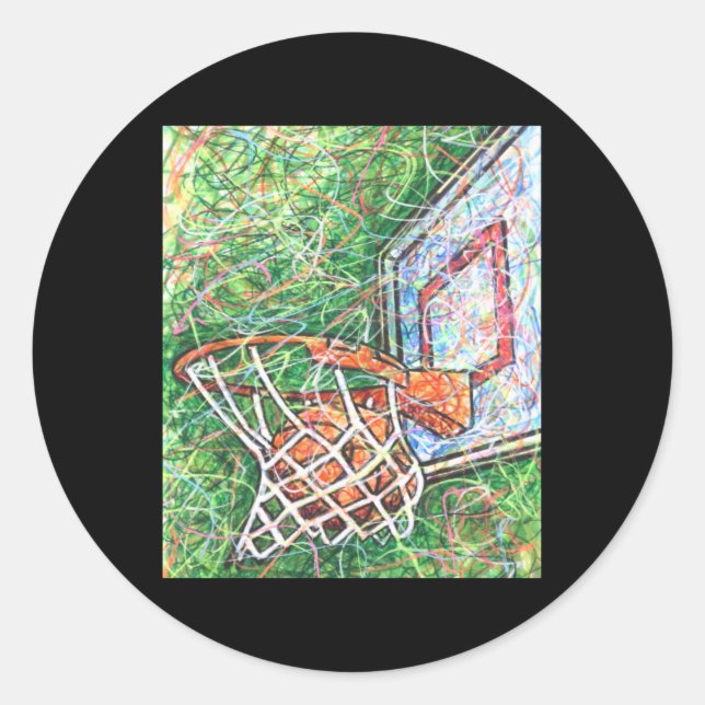 Basketballkorb und Netz Runder Aufkleber (Vorderseite)