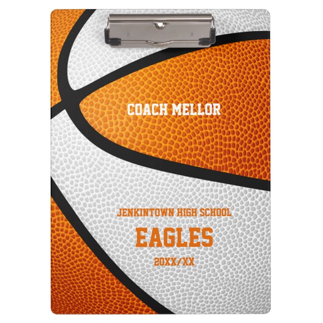 Basketballname in orangefarbenen, weißen Mannschaf Klemmbrett (Vorderseite)