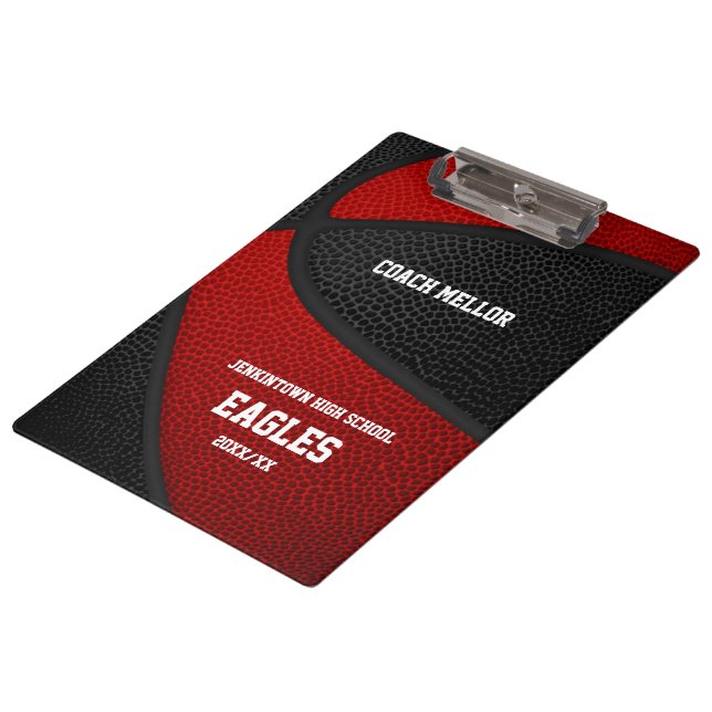Basketballname in schwarz roter Mannschaftsfarbe Klemmbrett (Schrägansicht)