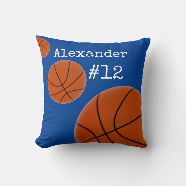 Basketballname und Nummer Blauer Hintergrund Kissen (Vorderseite)