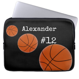 Basketballname und Nummer Schwarzer Hintergrund Laptopschutzhülle