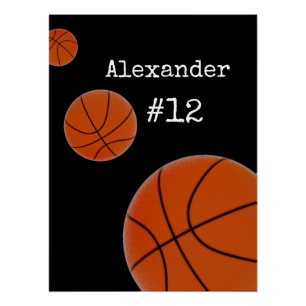Basketballname und Nummer Schwarzer Hintergrund Poster