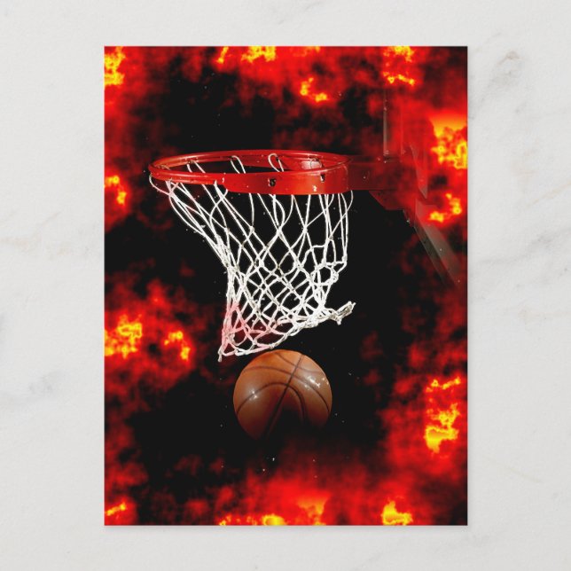 Basketballnetz, Ball & Flames Postkarte (Vorderseite)