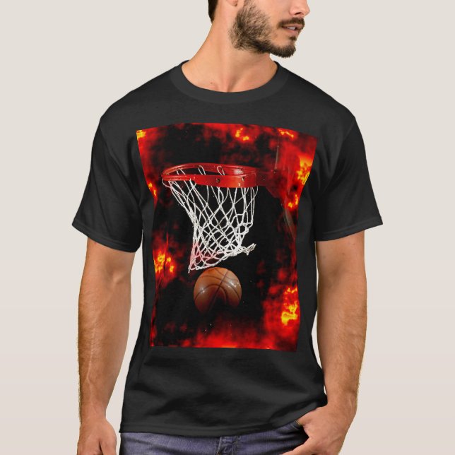 Basketballnetz, Ball & Flames T-Shirt (Vorderseite)
