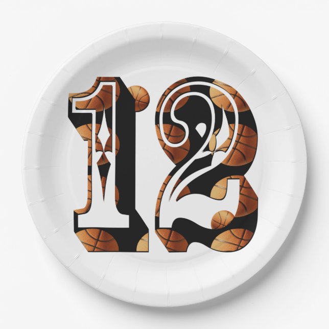 Basketballnummer 12 Picture-Logo, Pappteller (Vorderseite)
