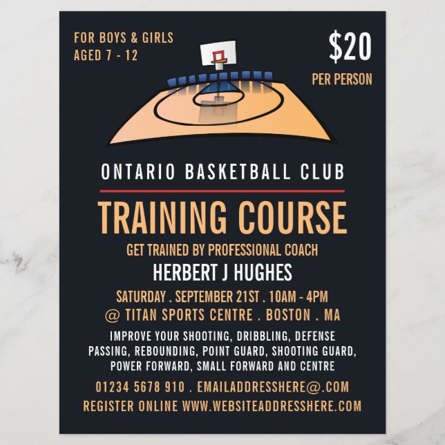 Basketballplatz, Basketballtrainingskurs Flyer (Vorne)