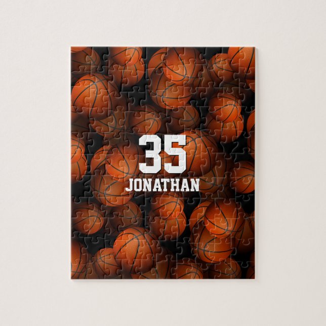 Basketballs Jungen personalisierten Mädchen Puzzle (Vertikal)
