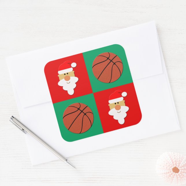 Basketballs & Weihnachtsgeschenke Quadratischer Aufkleber (Umschlag)
