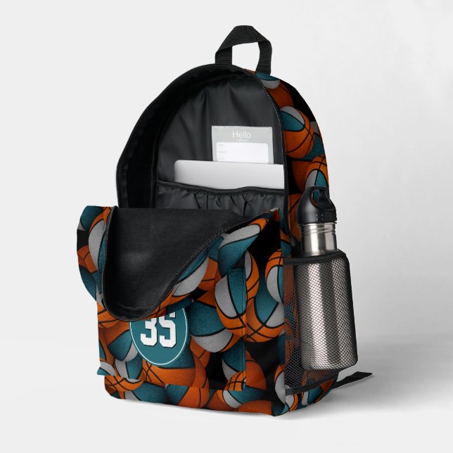 Basketballspieler aquamarine Graufarben Bedruckter Rucksack (Rückseitige Ecke links (Offen) )