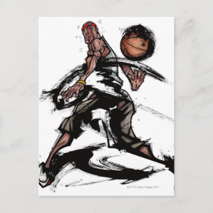 Basketballspieler beim Basketballspielen Postkarte