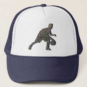 Basketballspieler, der mit Volltext treibt Truckerkappe