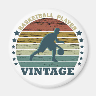 Basketballspieler, der Vintagen Retro-Sonnenunterg Magnet