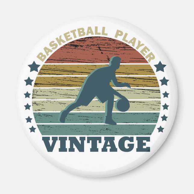 Basketballspieler, der Vintagen Retro-Sonnenunterg Magnet (Vorne)