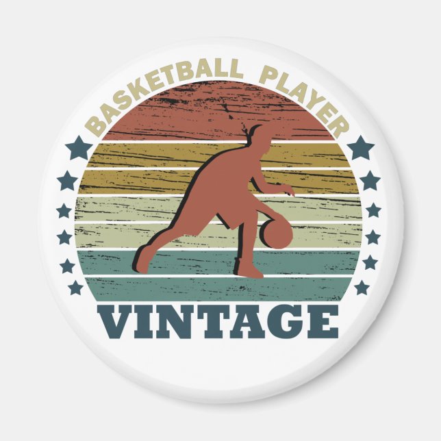 Basketballspieler, der Vintagen Retro-Sonnenunterg Magnet (Vorne)